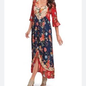 Bila Red and Blue Floral Maxi Dress